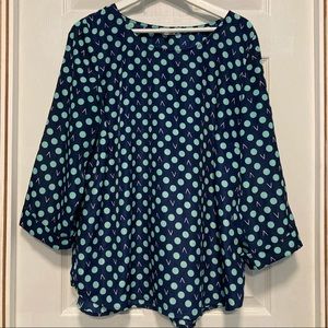 Navy and teal patterned blouse